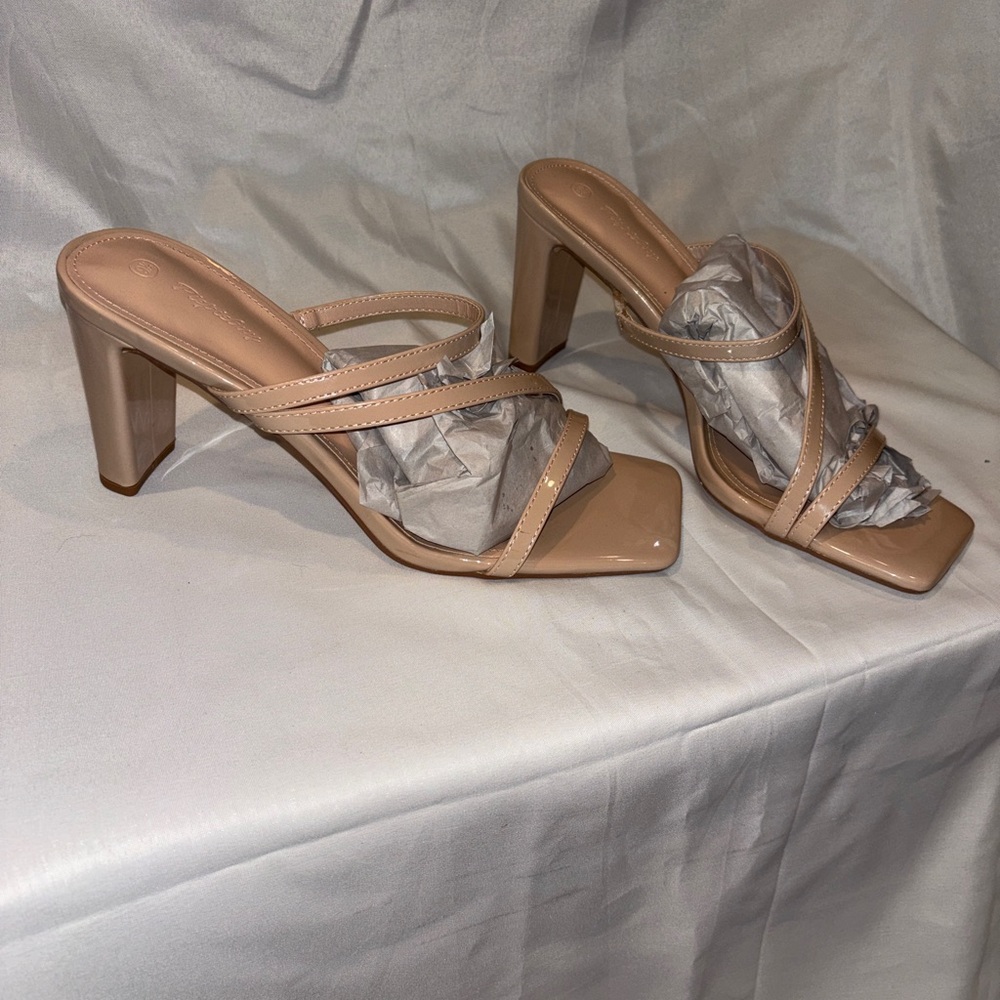Piepiebuy Nude Square Toe Block Heel Mule Sandals | Size 9.5 | New